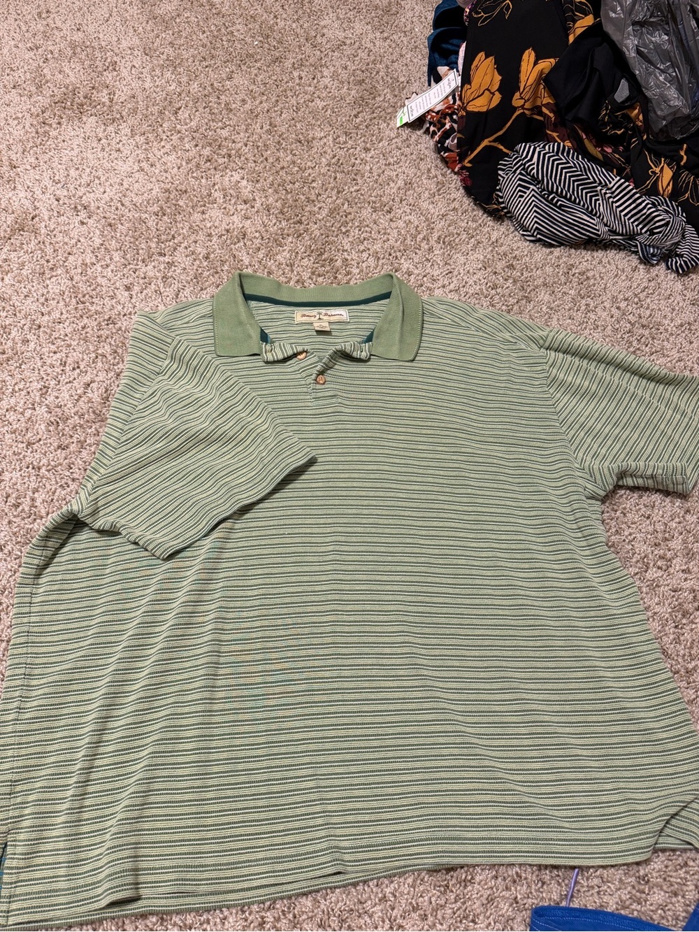 Tommy Bahama Light Green Striped Polo